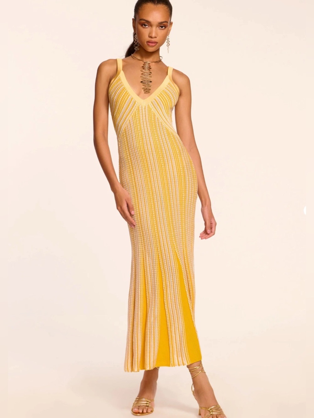NWT Ramy Brook Paetyn textured striped V-Neck Knit Maxi Dress size large